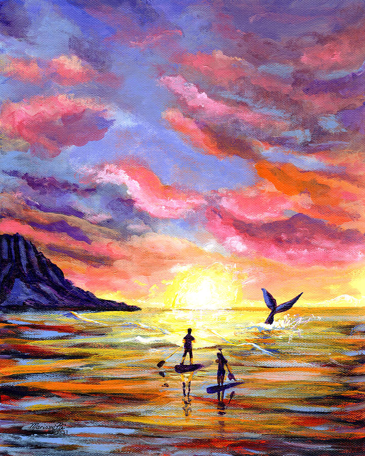 Sunrise Paddleboard Encounter Painting by Marionette Taboniar