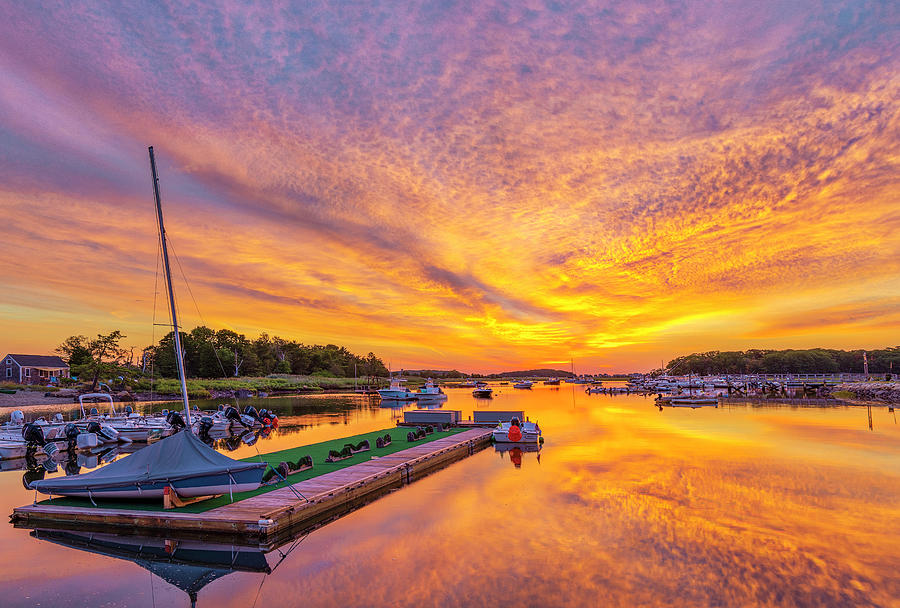 Sunrise Reflection at the Cohasset Harbor Marina Photograph by Juergen Roth