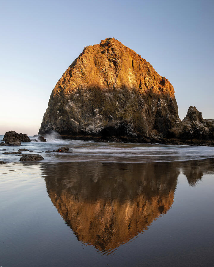 Sunset Reflection on Coastal Rock Photograph - Sunrise Reflection Haystack Rock by Dan Sproul