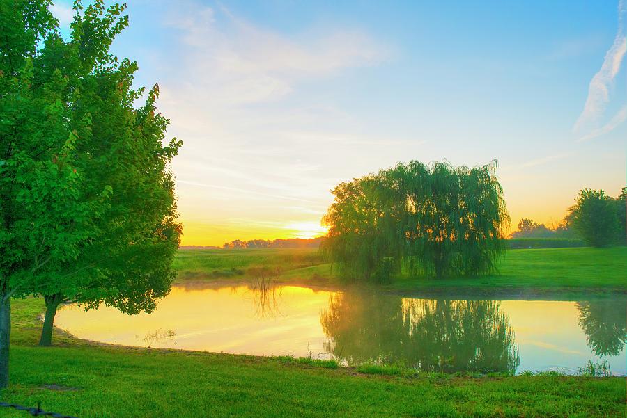 Sunrise-reflection in a farm pond-Miami County Indiana Photograph by ...