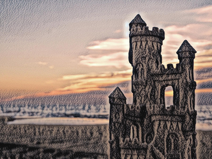 Sunrise Sandcastle Silhouette Charcoal Sketch Photograph by Bill Swartwout