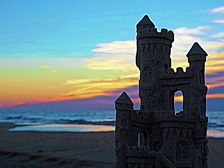 Sunrise Sandcastle Silhouette Expressionism Photograph by Bill Swartwout