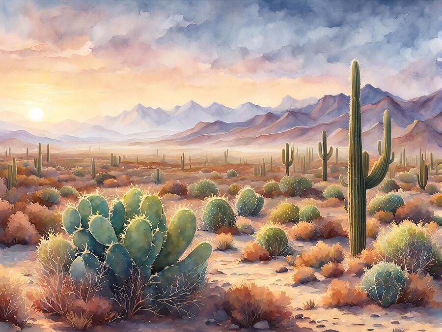 Sunset Digital Art - Sunrise Serenity The Desert Awakens by Dennis Cole