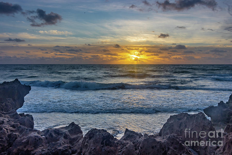 Sunrise, Surf and Rocks Photograph by Tom Claud