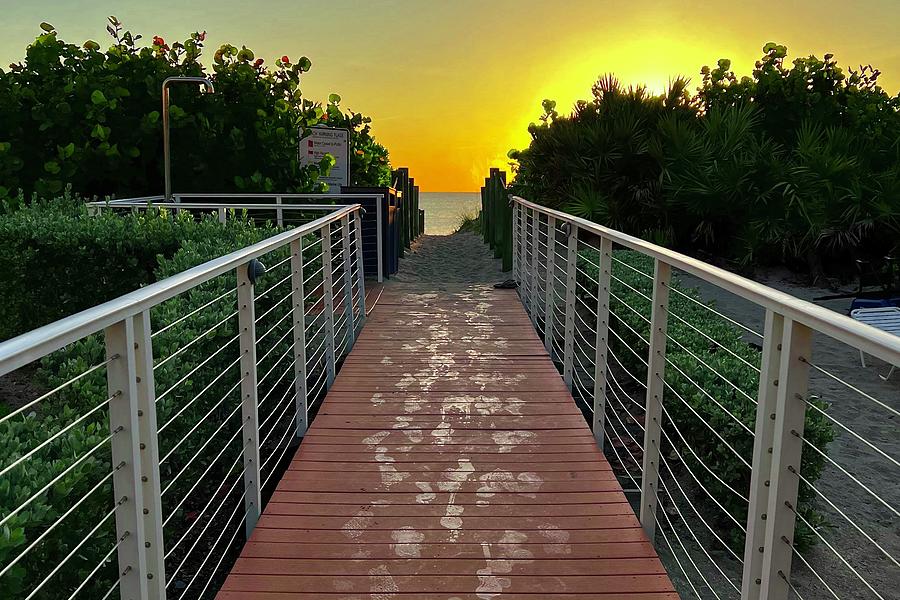 Beach Photograph - Sunrise Walkway by Frozen in Time Fine Art Photography