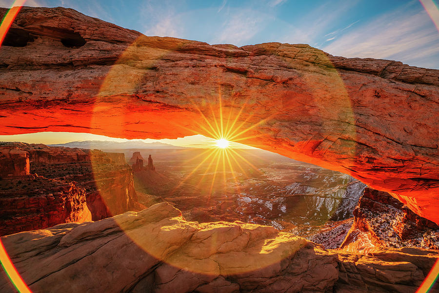 Sunrise with Lens Flares at Mesa Arch Photograph by Rose and Charles Cox