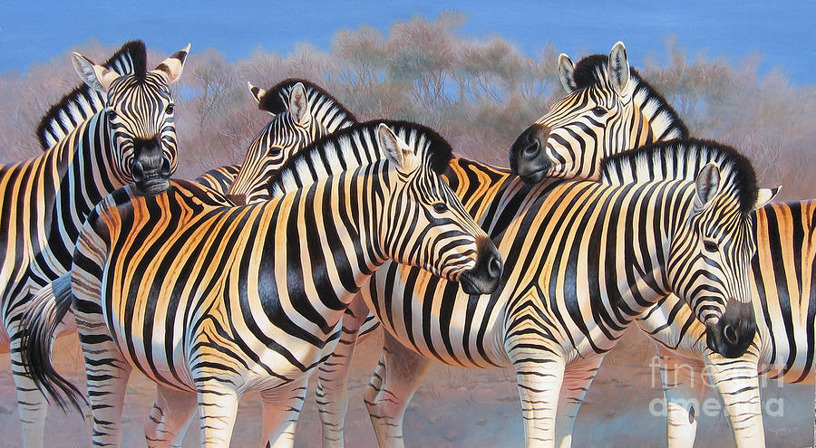 Sunrise Zebras Painting by Cynthie Fisher