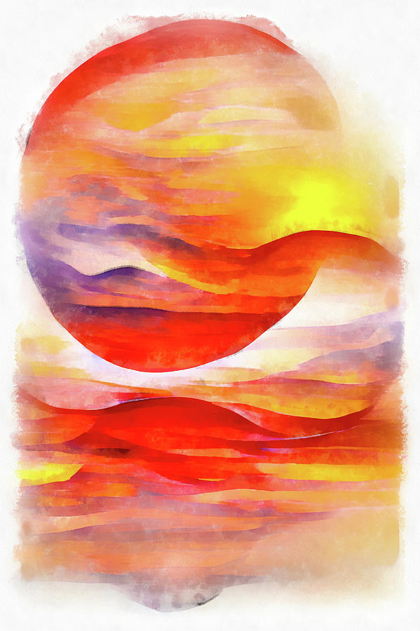 Sunset 01 Abstract Watercolor Painting Red Orange Painting by Matthias Hauser