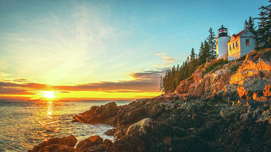 Sunset Acadia Lighthouse Panorama Photograph by Dan Sproul Sunset Acadia Lighthouse Panorama Photograph by Dan Sproul