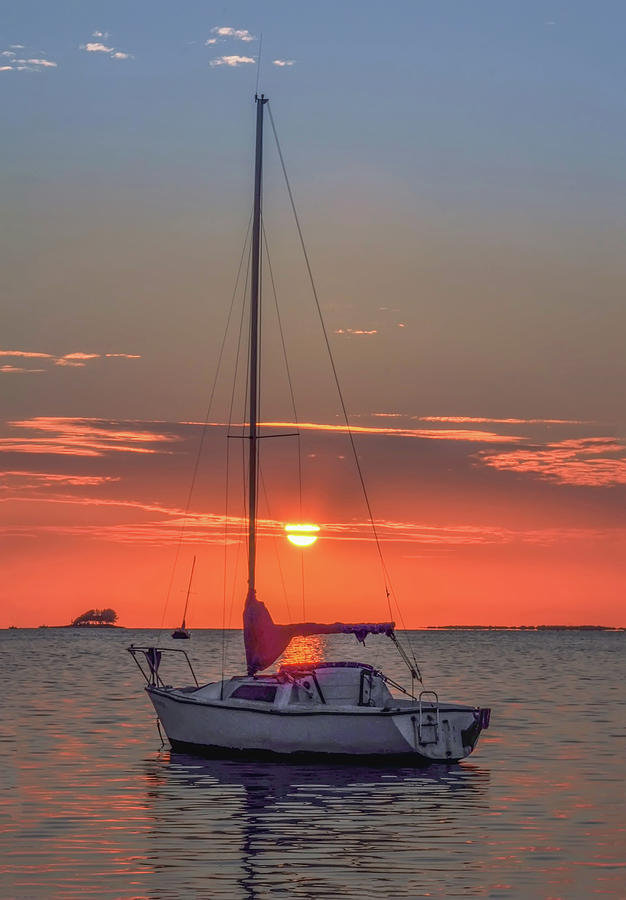 Sunset and a Sailboat - Crystal Beach Photograph by Bill Cannon