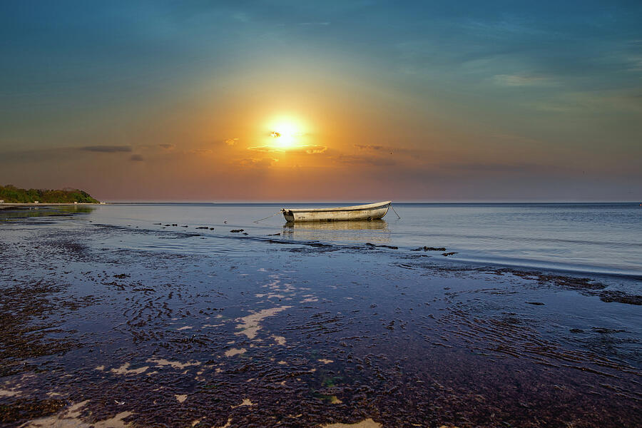Tranquil Sunset And Boat Jurmala  Photograph by Aleksandrs Drozdovs