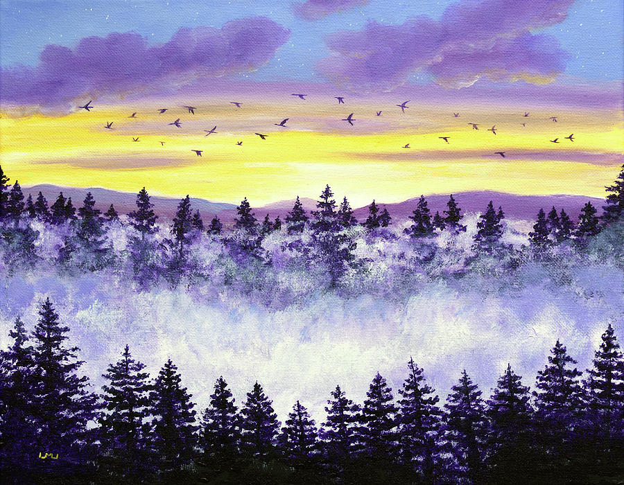 Sunset and Fog Painting by Laura Iverson