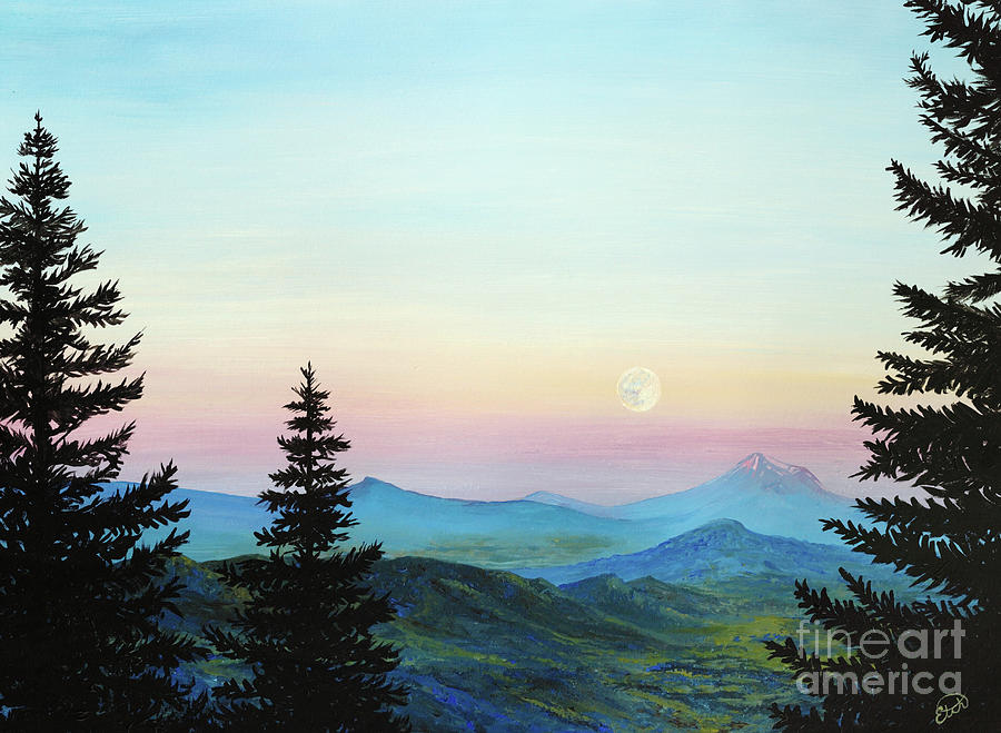Sunset and Moonrise Painting by Elizabeth Mordensky