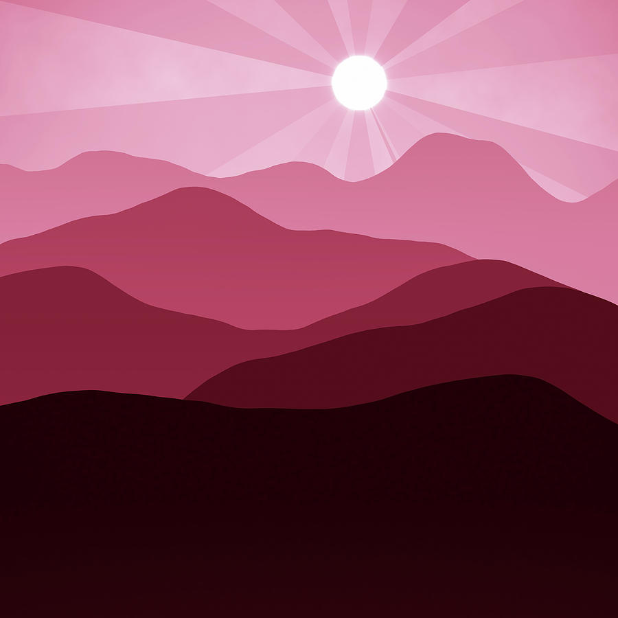 Sunset and Red Mountain Landscape Abstract Minimalism Digital Art by Matthias Hauser