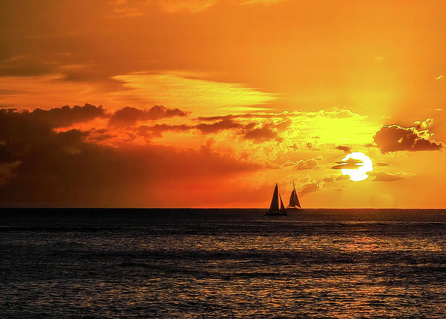 Sunset and Sailboats Photograph by Debbie Karnes