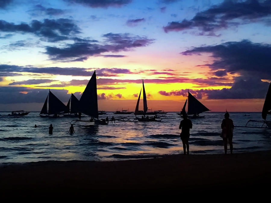 Sunset and Sailboats in Boracay Photograph by Christine Ley