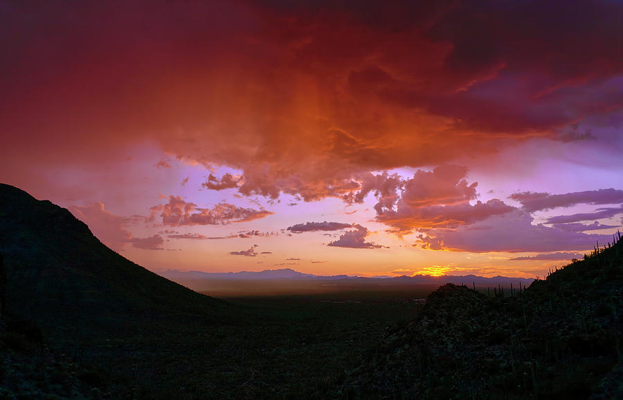 Sunset and Storm at Gates Pass, Tucson Photograph by Chris Anson