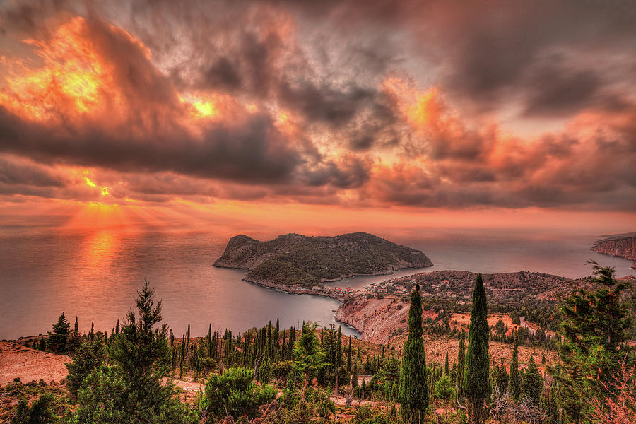 Sunset at Assos in Kefalonia, Greece Photograph by Constantinos Iliopoulos