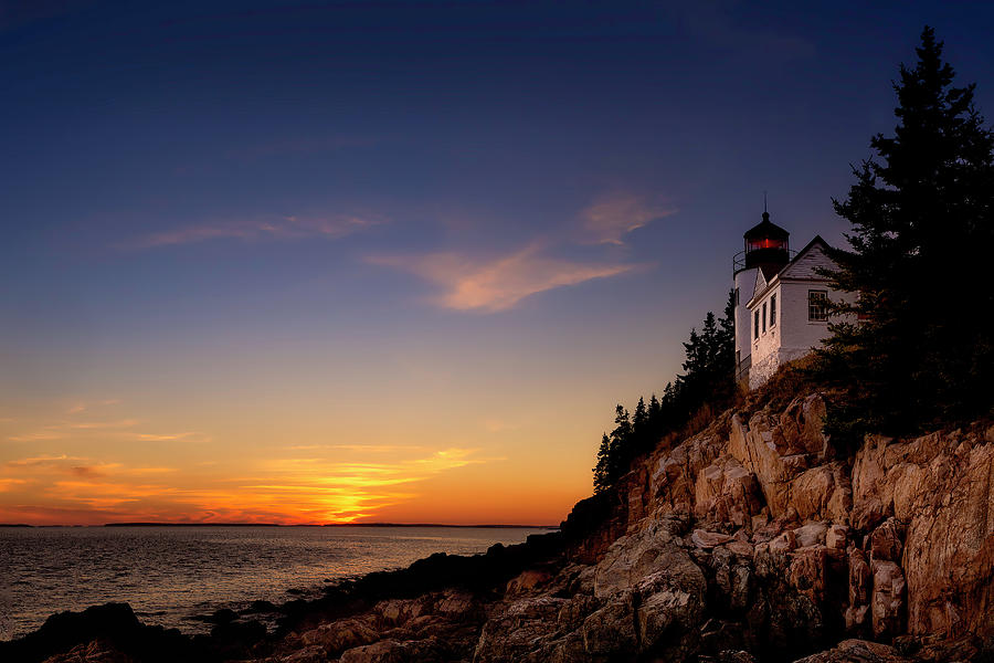 Sunset at Bass Harbor Lighthouse Photograph by Jerry Fornarotto