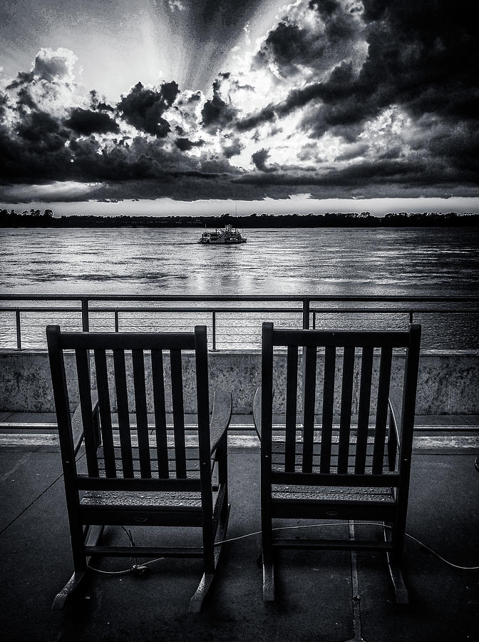 Sunset at Beale Street Landing in Black and White Photograph by James C Richardson