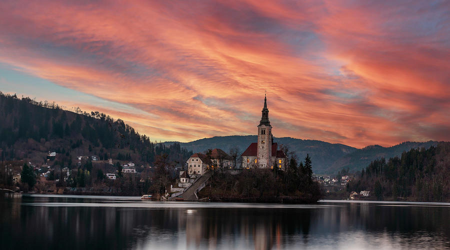 Sunset at Bled Photograph by Pietro Ebner