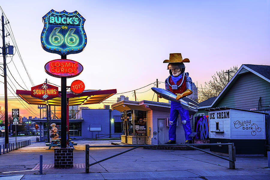 Sunset Photograph - Sunset at Buck Atoms CosmicCurios on 66 by Andy Crawford