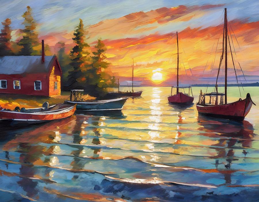 Sunset at Copper Harbor Mixed Media by Susan Rydberg