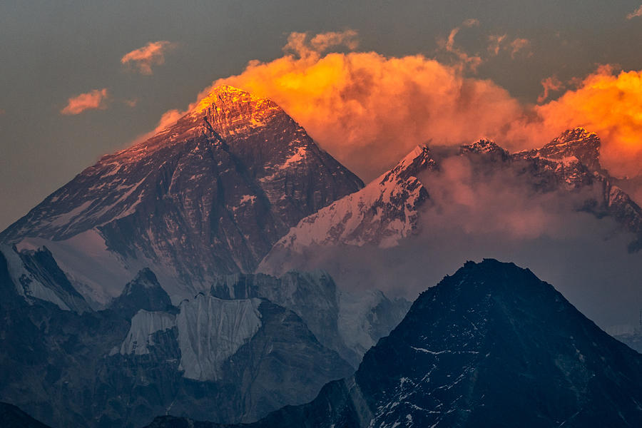 Sunset at Everest mountain peak, From Gokyo Ri, Everest region Photograph by Saimai Saelim