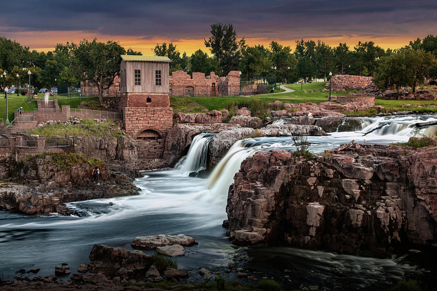 Sunset at Falls Park in Sioux Falls Photograph by Randall Nyhof