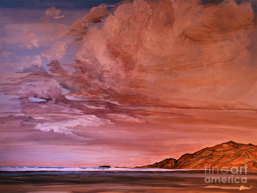 Sunset at Fantasia Beach Italy Painting by Barbara Donovan