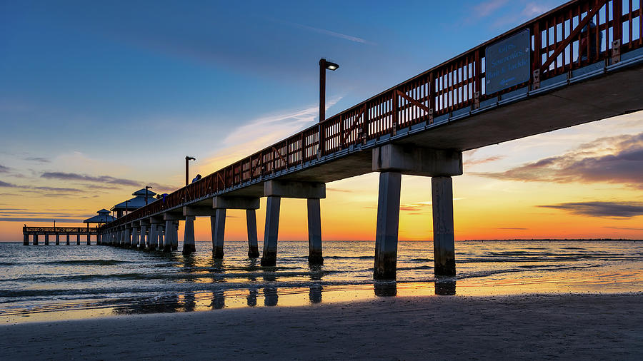 Sunset at Fort Myers Beach Fishing Pier Photograph by Dee Potter