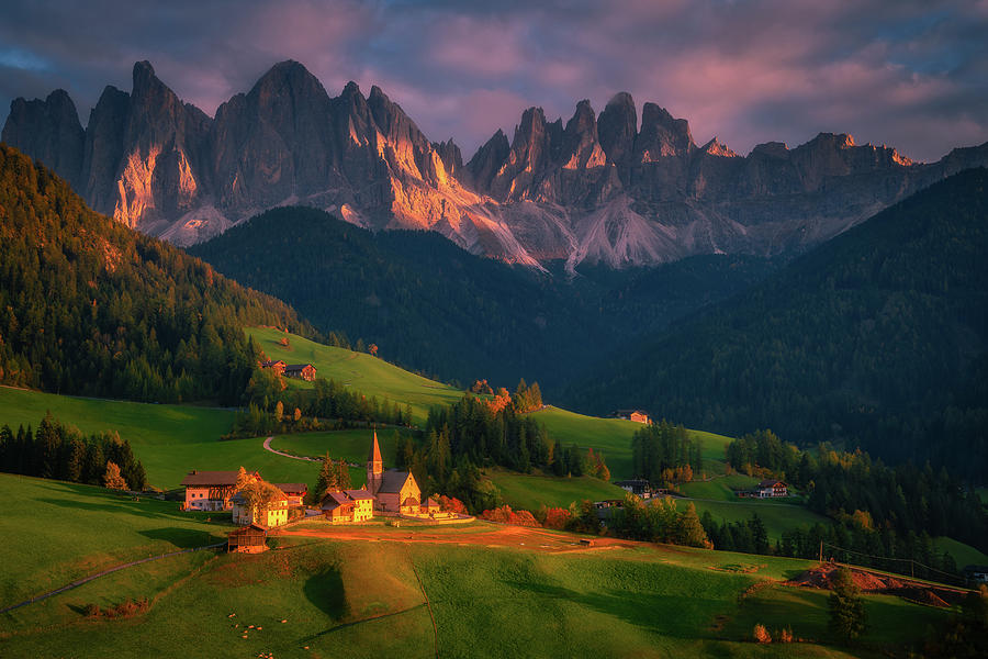 Sunset at Funes Valley Photograph by Henry w Liu