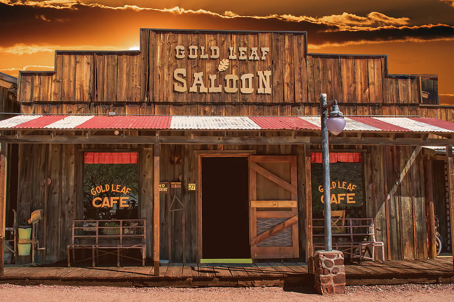 Sunset at Gold Leaf Saloon Photograph by Larry Nader