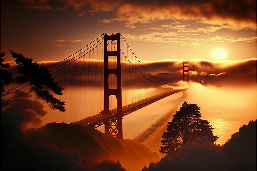 Sunset At Golden Gate Bridge Photograph by Athena Mckinzie