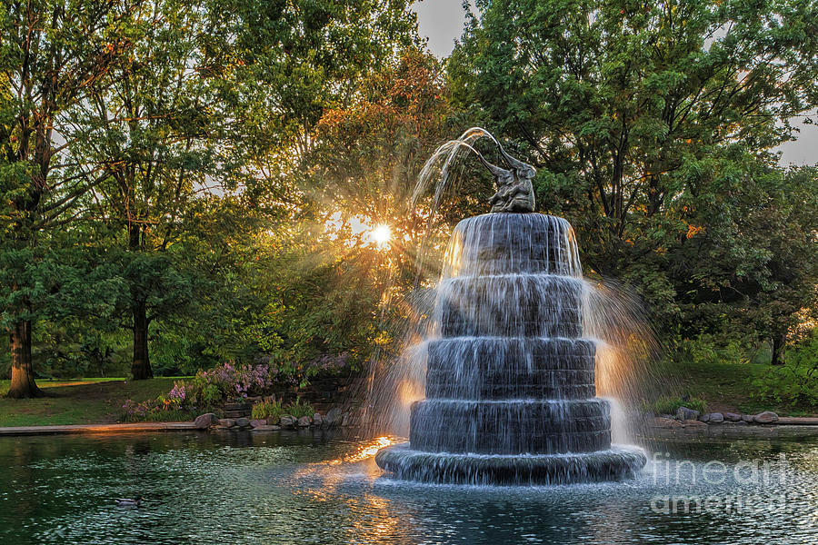 Sunset at Goodale Park Fountain Photograph by Teresa Jack