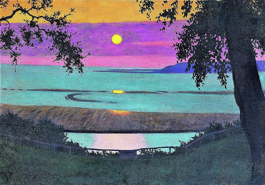 Sunset at Grace, orange and violet sky - Digital Remastered Edition Painting by Felix Edouard Vallotton