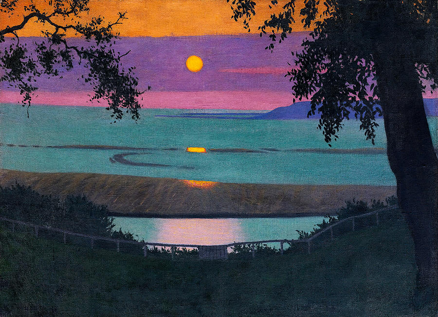 Sunset at Grace - Orange and Violet Sky Painting by Felix Vallotton