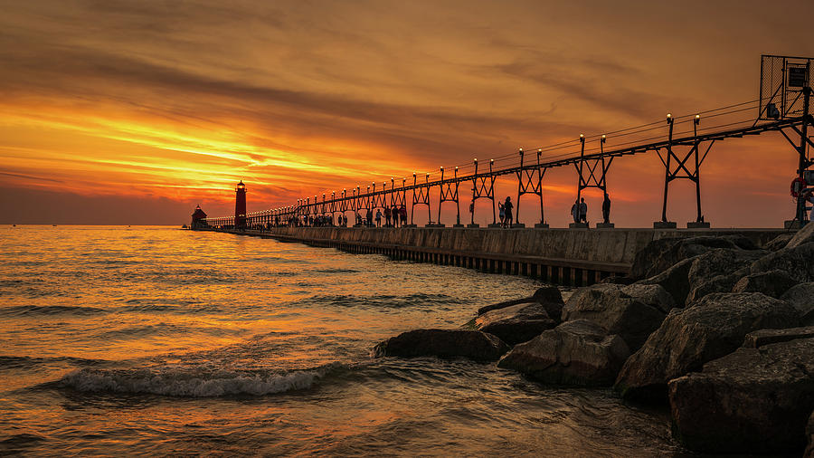 Sunset at Grand Haven Lighthouse Digital Art by Kevin McClish