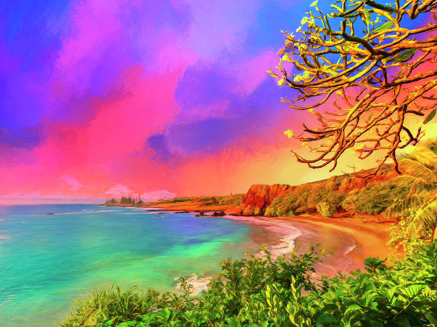 Sunset at Hamoa Beach - Hana Maui Painting by Dominic Piperata