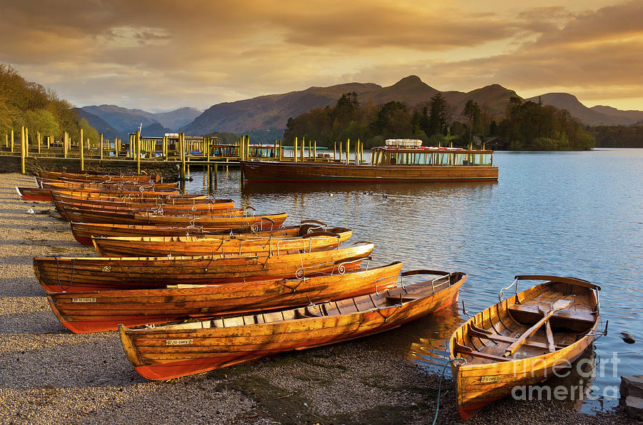 Sunset at Keswick Landing Stages, Derwent Water, Lake District, Cumbria, England Photograph by Neale And Judith Clark