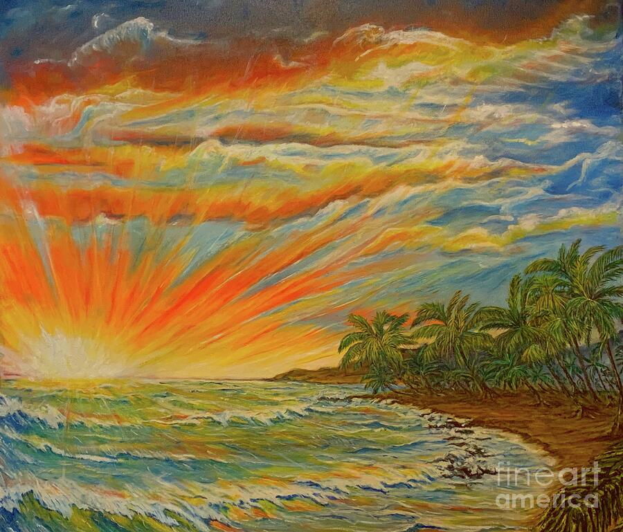 Sunset at Kumu nul Kahakai Painting by Michael Silbaugh
