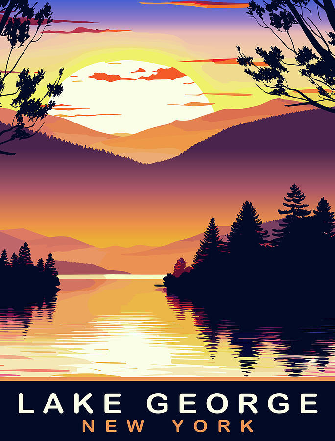 Sunset at Lake George, NY Digital Art by Long Shot