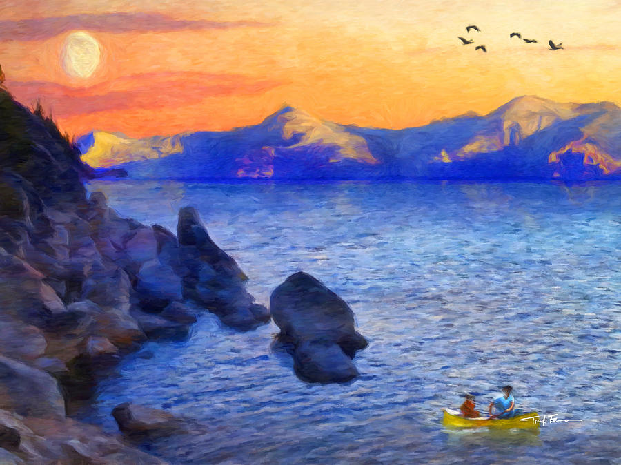 Sunset at Lake Tahoe, California Painting by Trask Ferrero