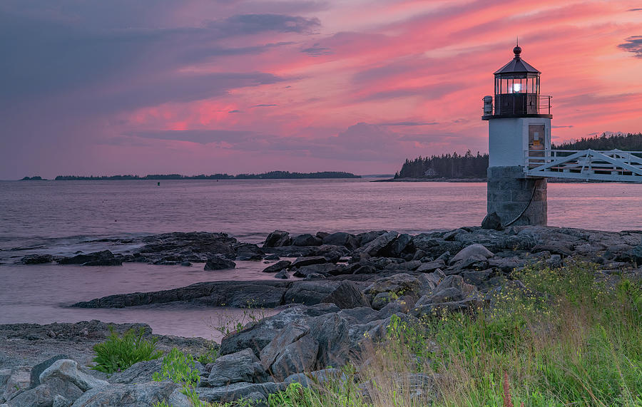 Sunset at Marshall Point Lighthouse Photograph by Marcy Wielfaert