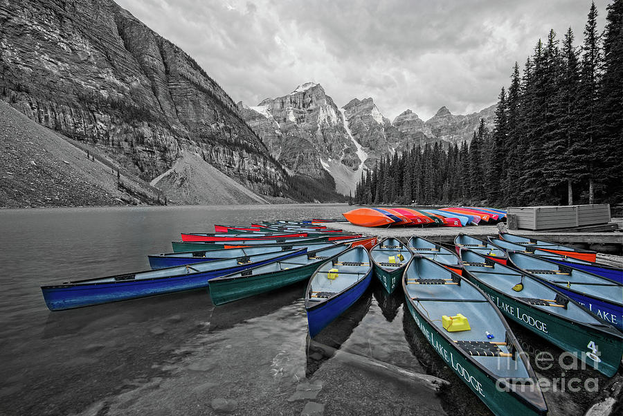 Sunset At Moraine Lake In Selective Color Photograph