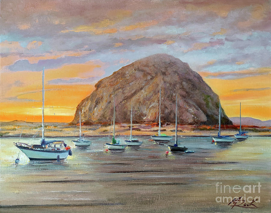 Sunset at Morro Rock Painting by Michael Rock