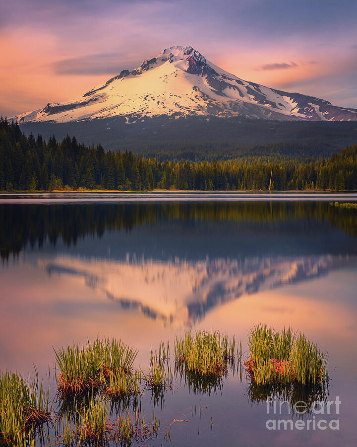 Sunset at Mount Hood from Trillium Lake, Oregon Photograph by Henk Meijer Photography