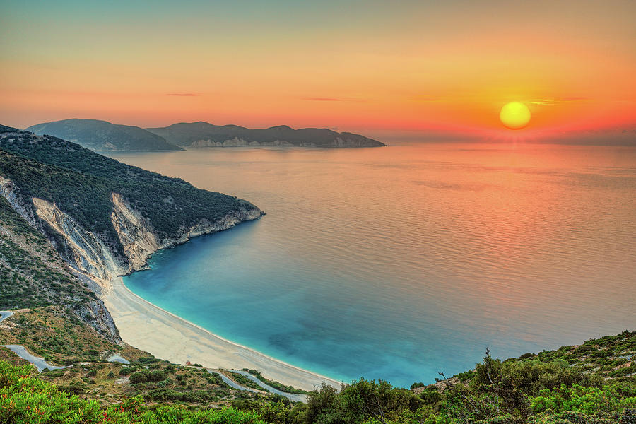 Sunset at Myrtos in Kefalonia, Greece Photograph by Constantinos Iliopoulos