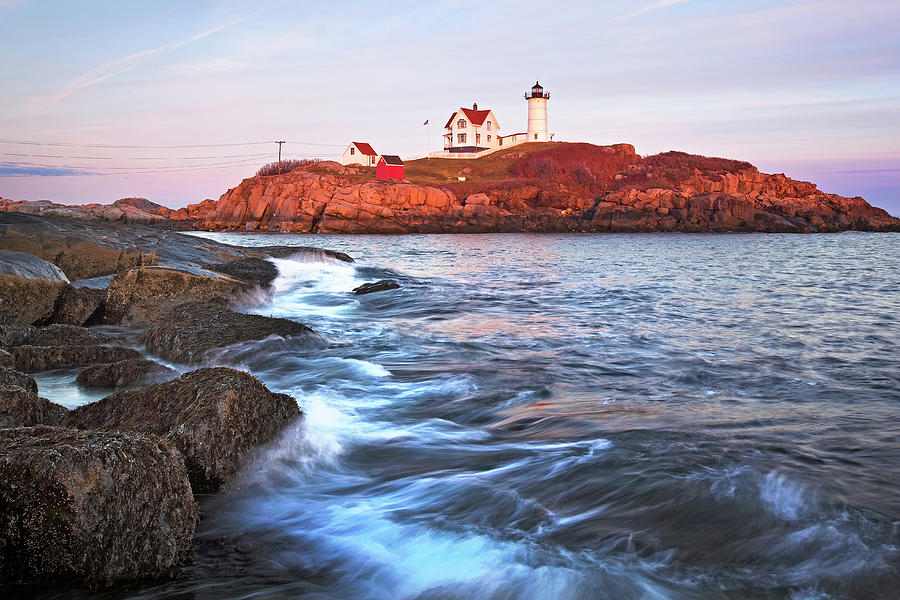 Sunset at Nubble Light Photograph by Eric Gendron