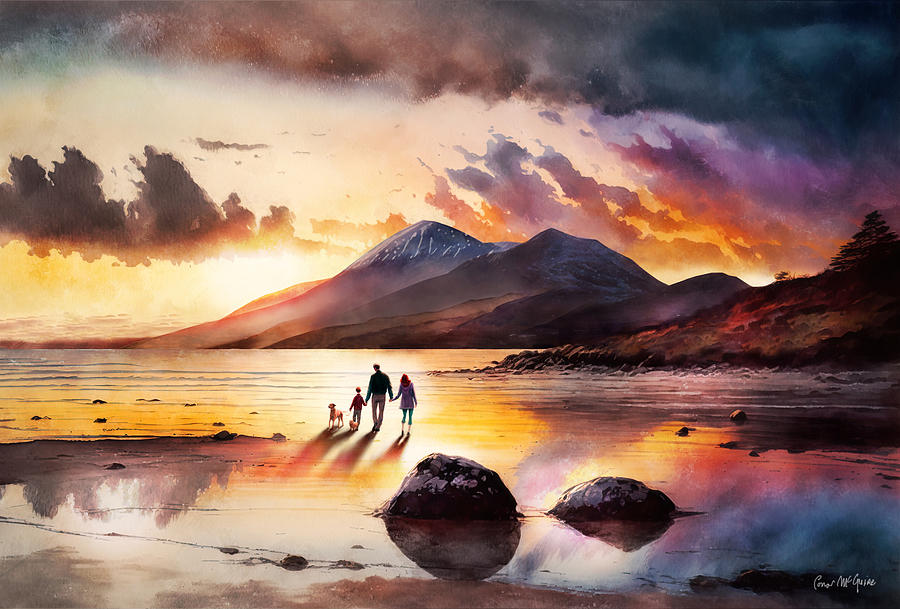 Sunset at Old Head, County Mayo. Painting by Conor McGuire